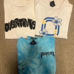 White and Blue Short Sleeve Tees with Graphic Designs